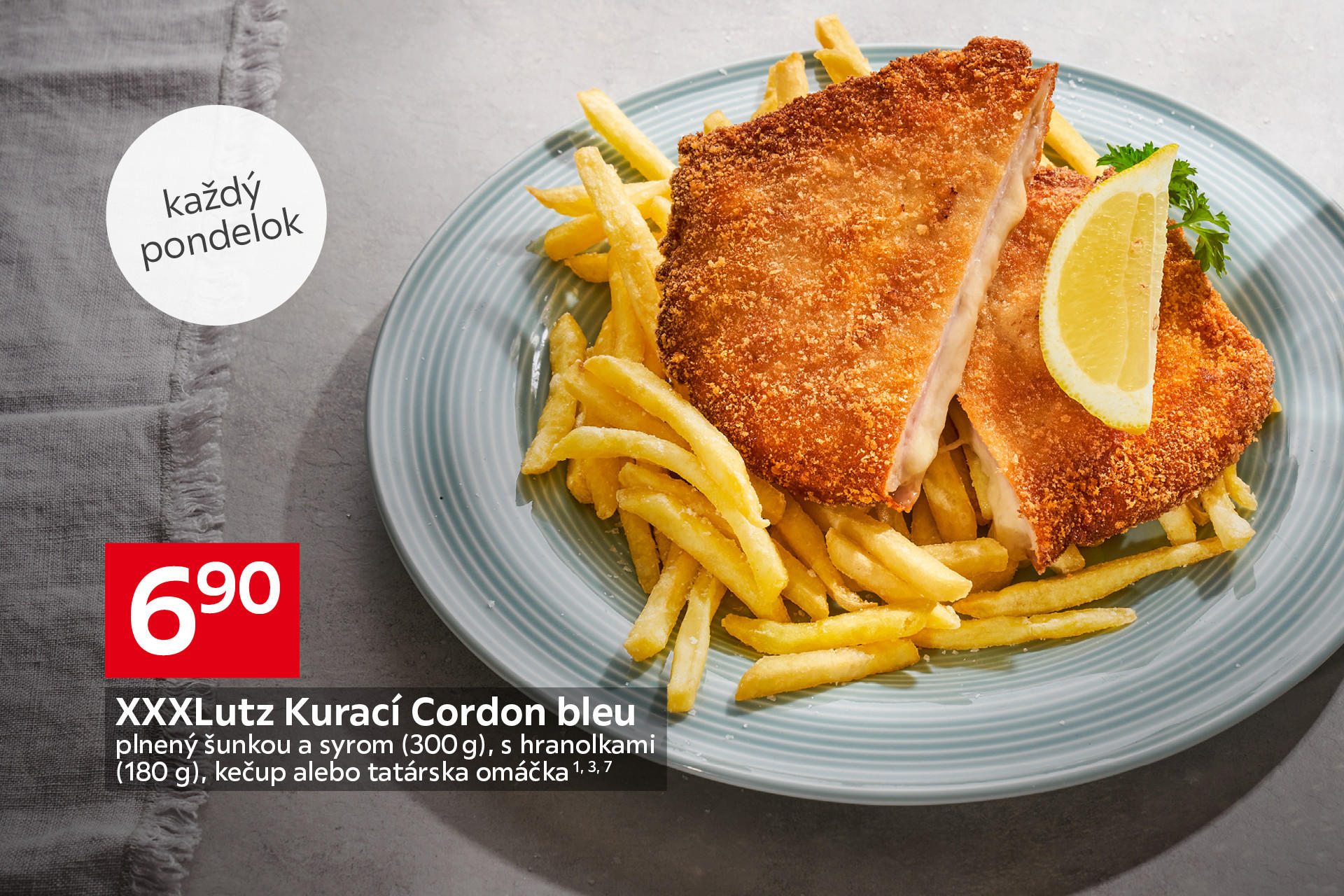 Kurací Cordon bleu s hranolkami - každý pondelok za 6,90 €