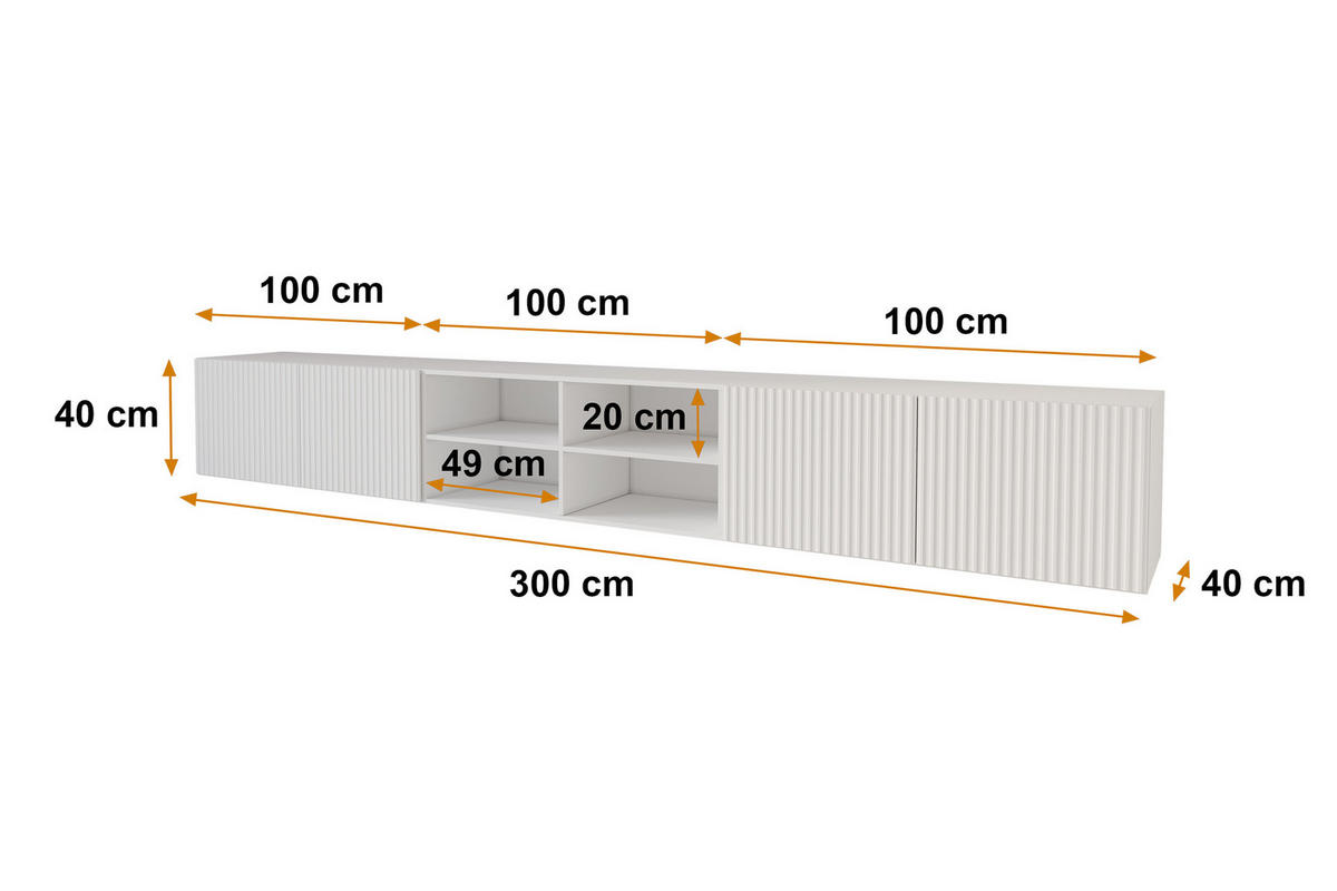 LOWBOARD KITO-W 3x100x40x40 cm - Weiß - Weiß, Holzwerkstoff (300/40/40cm) - ALTDECOR