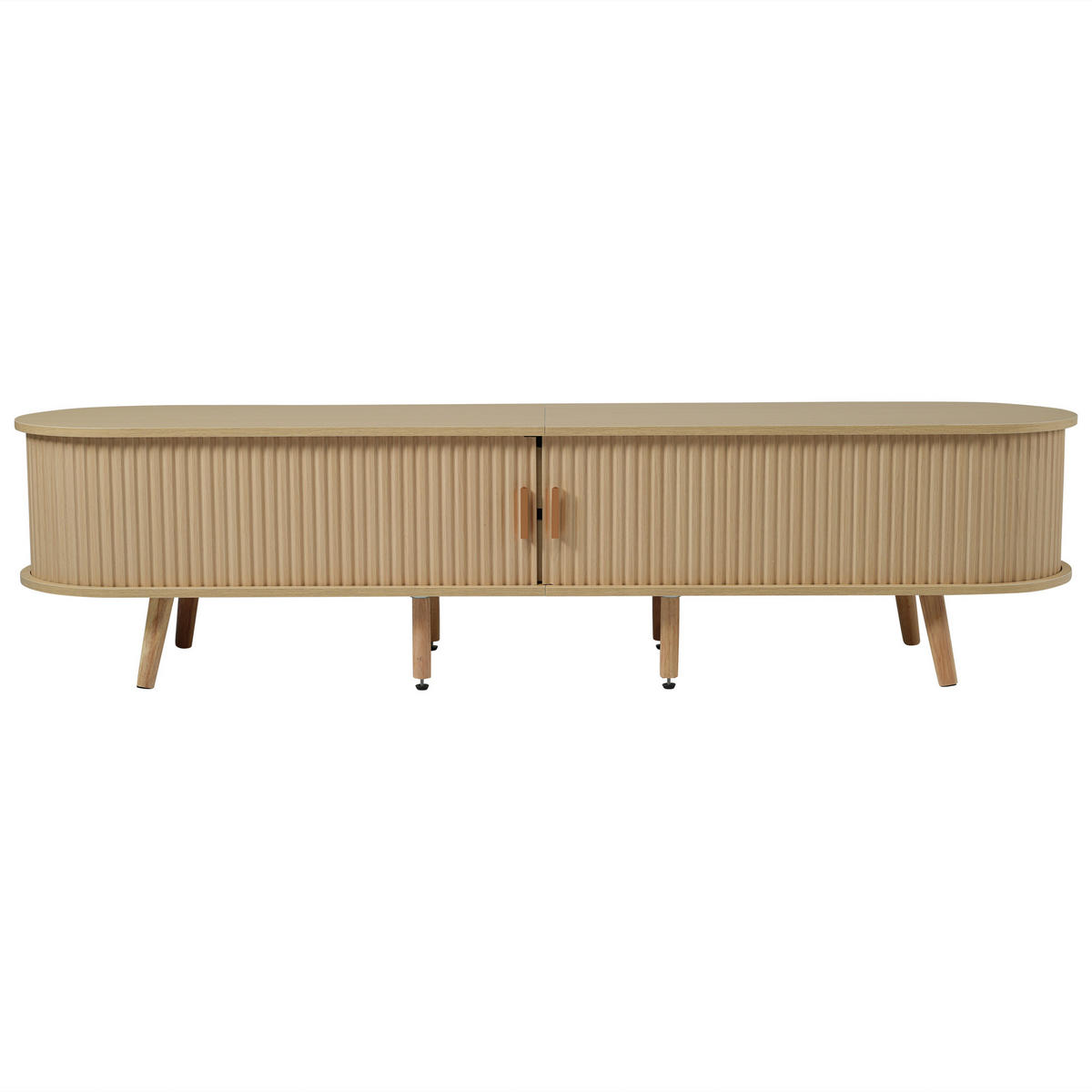 TV-ELEMENT170X40X42CM Nussbaum Hell Ovales TV-Board mit Schiebetüren - Naturfarben, Holz (50.5/16/116.5cm) - Raelunyi
