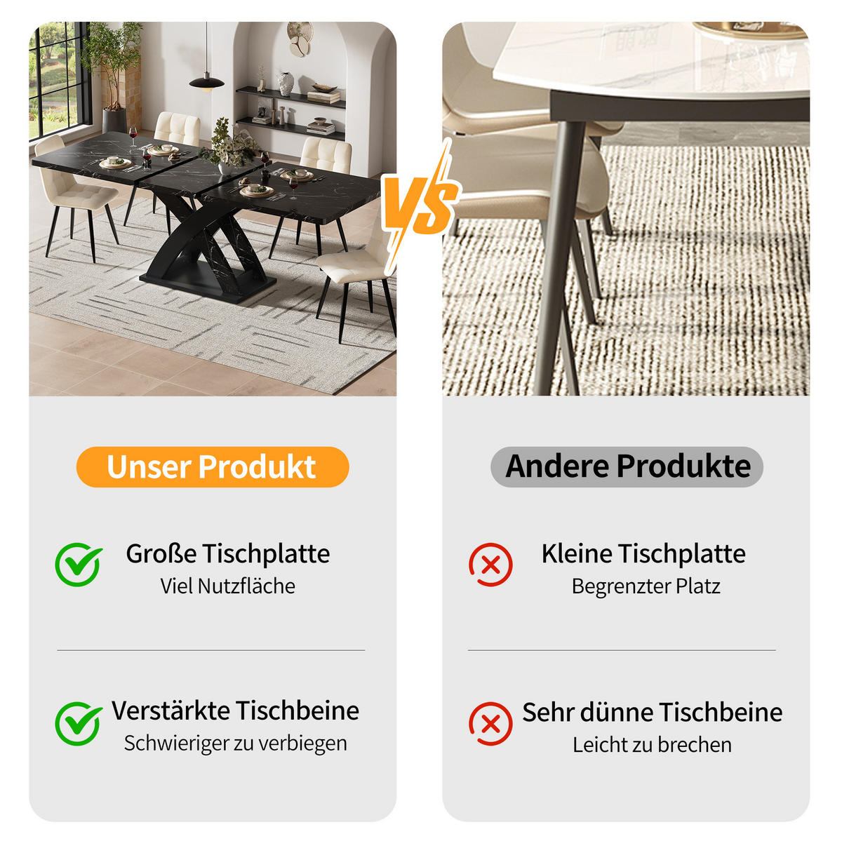 AUSZIEHTISCH 120/80/75 cm in Schwarz mit Metallgestell – ausziehbar auf 160 cm - Schwarz, Holzwerkstoff (120/80/75cm) - BEAOK