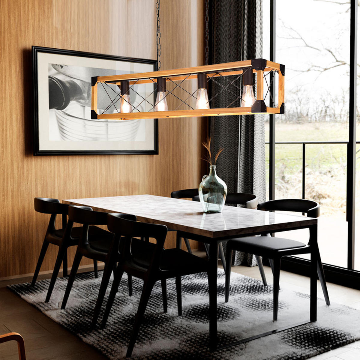 HÄNGELEUCHTE Holz Metall Schwarz Natur - Braun, Holz (100/20/150cm)