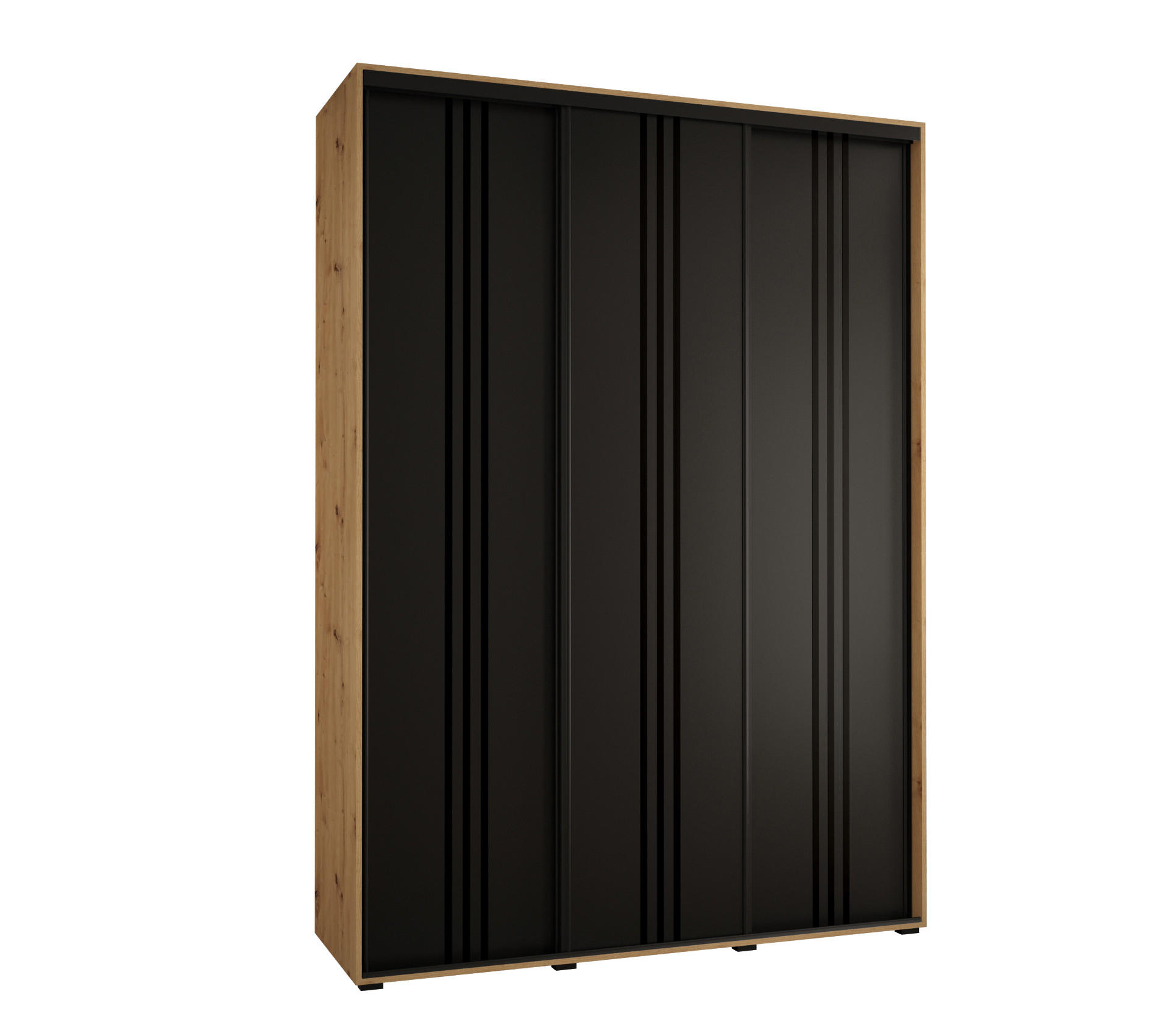 Abiks Möbel SCHWEBETÜRENSCHRANK Eiche Artisan, Schwarz, Schwarz 170cm × 45cm × 235cm