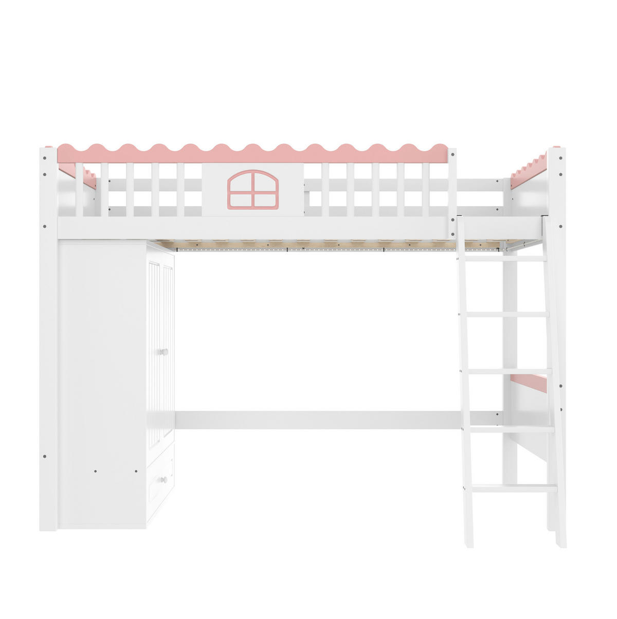 HOCHBETT 90/200 cm mit LED, Kleiderschrank und Schublade aus Kiefern , Weiß - Weiß, Holzwerkstoff (90/200cm) - Redom