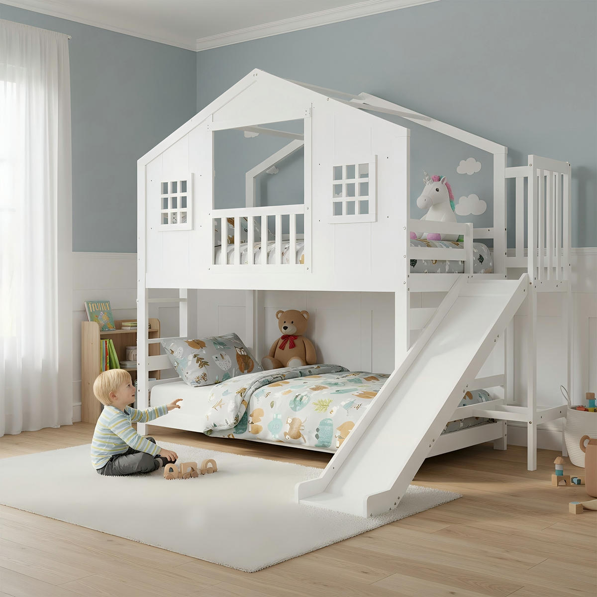 HOCHBETT 90x200 cm Rutsche Hausdesign weiß - Weiß, Holz (90/200cm) - LEBENLANG