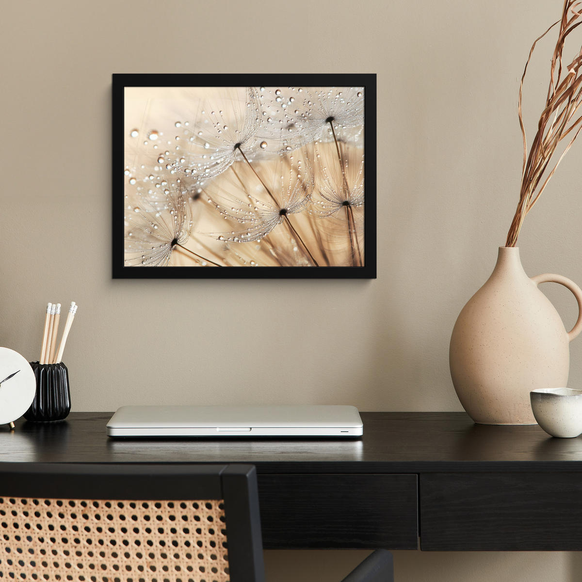 POSTER MIT RAHMEN Löwenzahn - Abstrakt - Natur - Beige 40x30 cm - Braun, Papier (40/30cm) - MuchoWow