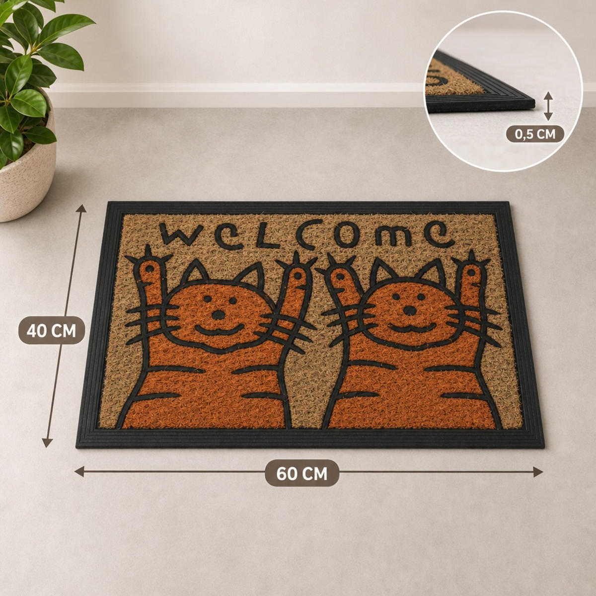 ROHOŽKA Přírodní Oranžová Černá kokosové vlákno 60x40 cm - různobarevná, textil/plast (60/40cm) - Relaxdays