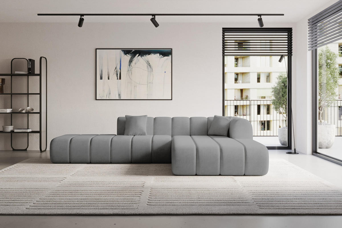 ROHOVÁ SEDAČKA s otomanem, pravá BILA-L 289x176x71 Šedá Velur - šedá/černá, kompozitní dřevo/textil (289/176cm) - ALTDECOR