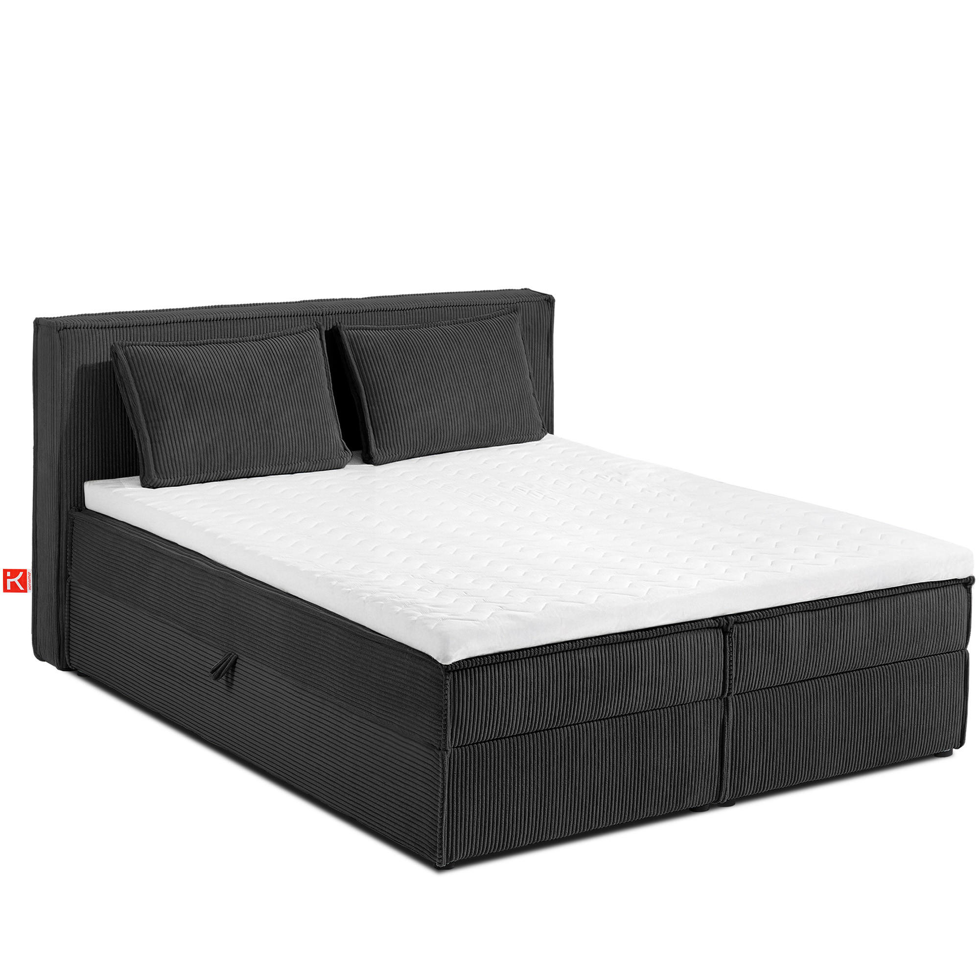 BOXSPRINGBETT ROTI mit Stauraum, dunkelgrau - Dunkelgrau/Schwarz, Holz/Holzwerkstoff (140/200cm) - KONSIMO®