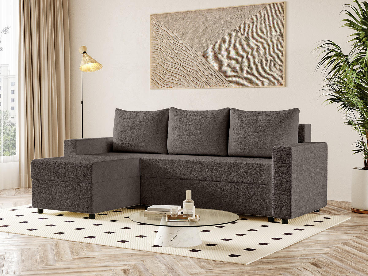 ECKSOFA Goka Lux L mit Schlaffunktion und 2 Bettkästen, Braun - Braun, Textil (230/146cm) - Fedve