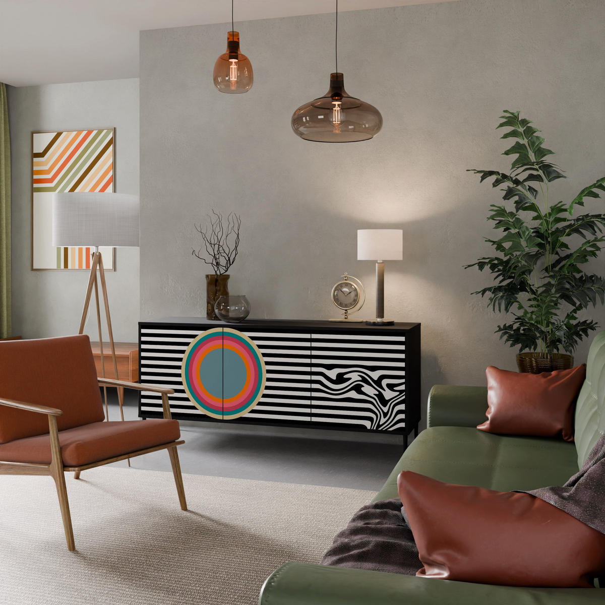 SIDEBOARD SPECTRA SHOWCASE, Graue Oberfläche, 164,5x42x75,5 cm, 3 Türen - Goldfarben/Grau, Holzwerkstoff/Metall (164.5/75.5/42cm) - SpaceRebels