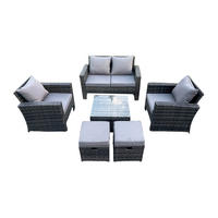 GARTENGARNITUR Polyrattan Dunkelgrau 6-Sitzer - Dunkelgrau, Metall - Fimous