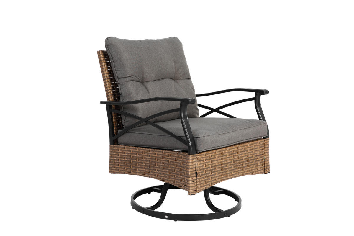 SCHAUKELSTUHL-SET 3-TEILIG BRAUN mit Tisch Wicker 350lbs - Grau, Textil - BLACKCUP