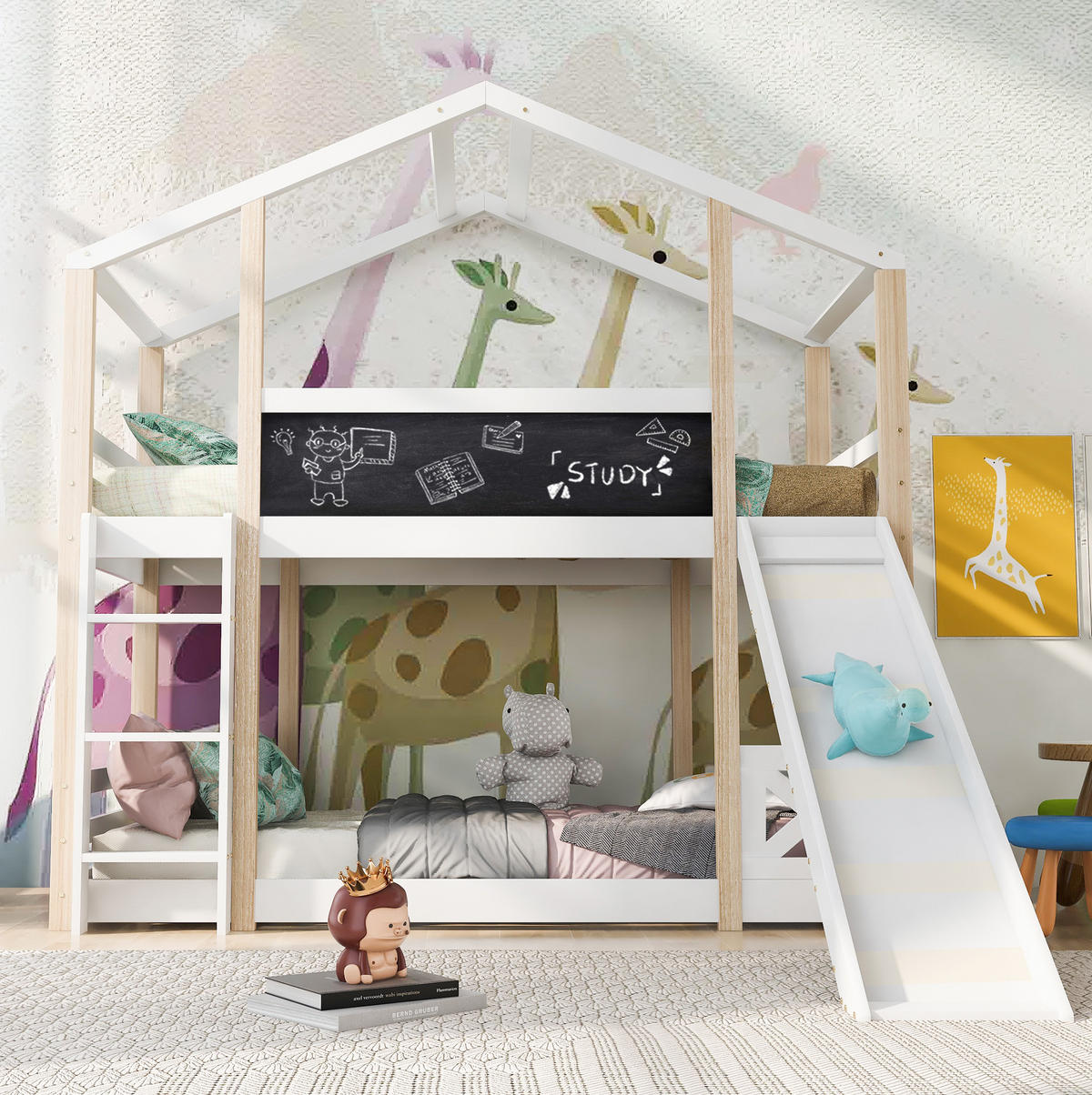 ETAGENBETT Baumhaus 90/200 cm Weiß mit Rutsche und Leiter - Weiß, Holz (90/200cm) - OKWISH