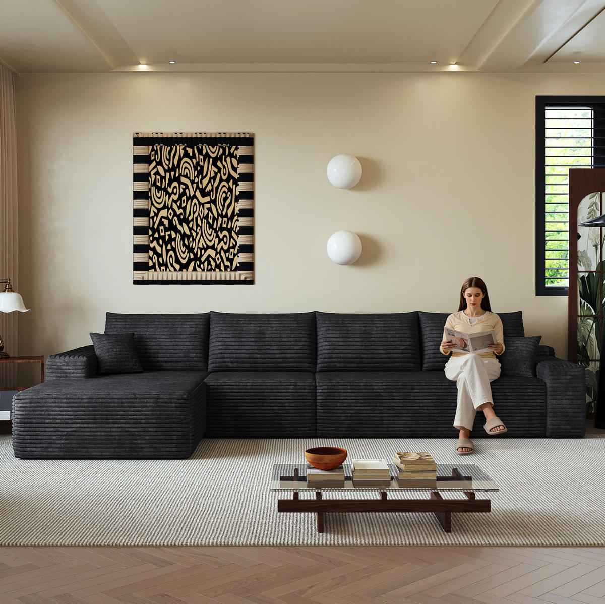 SOFA modular 340 cm Schwarz, ohne Montage - Schwarz, Kunststoff (175/270cm) - Meubliv