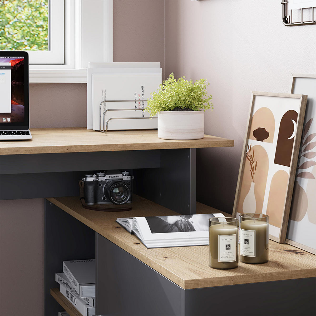 ROHOVÝ PSACÍ STŮL Rudy Antracit/Artisan - antracitová, kompozitní dřevo (110/135/75.5cm) - Vicco