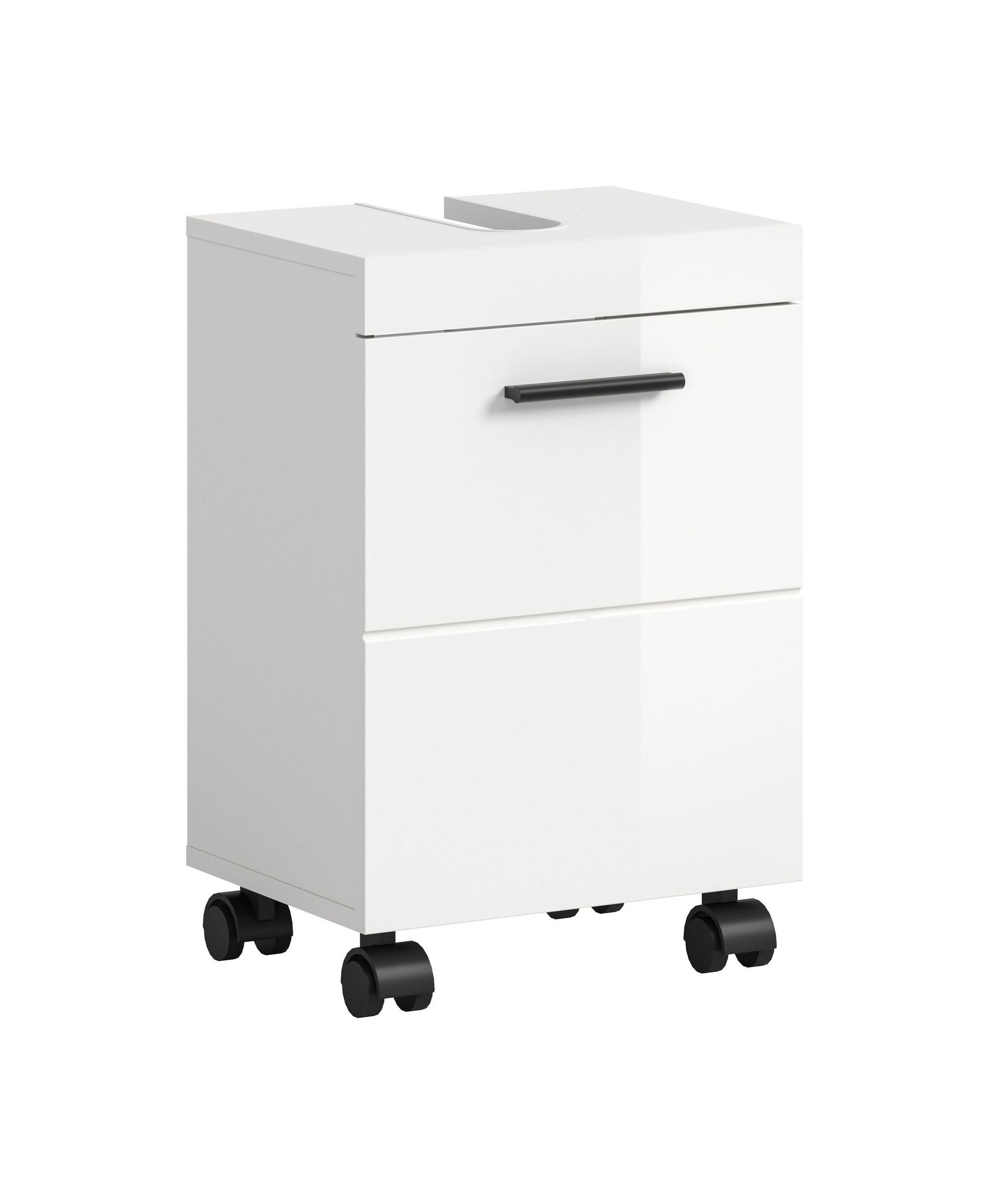 WASCHBECKENUNTERSCHRANK auf Rollen NOVA (B/H/T: ca. 40/58/30 cm) in Weiß/weiß hochglanz - Weiß, Holzwerkstoff (40/58/30cm)