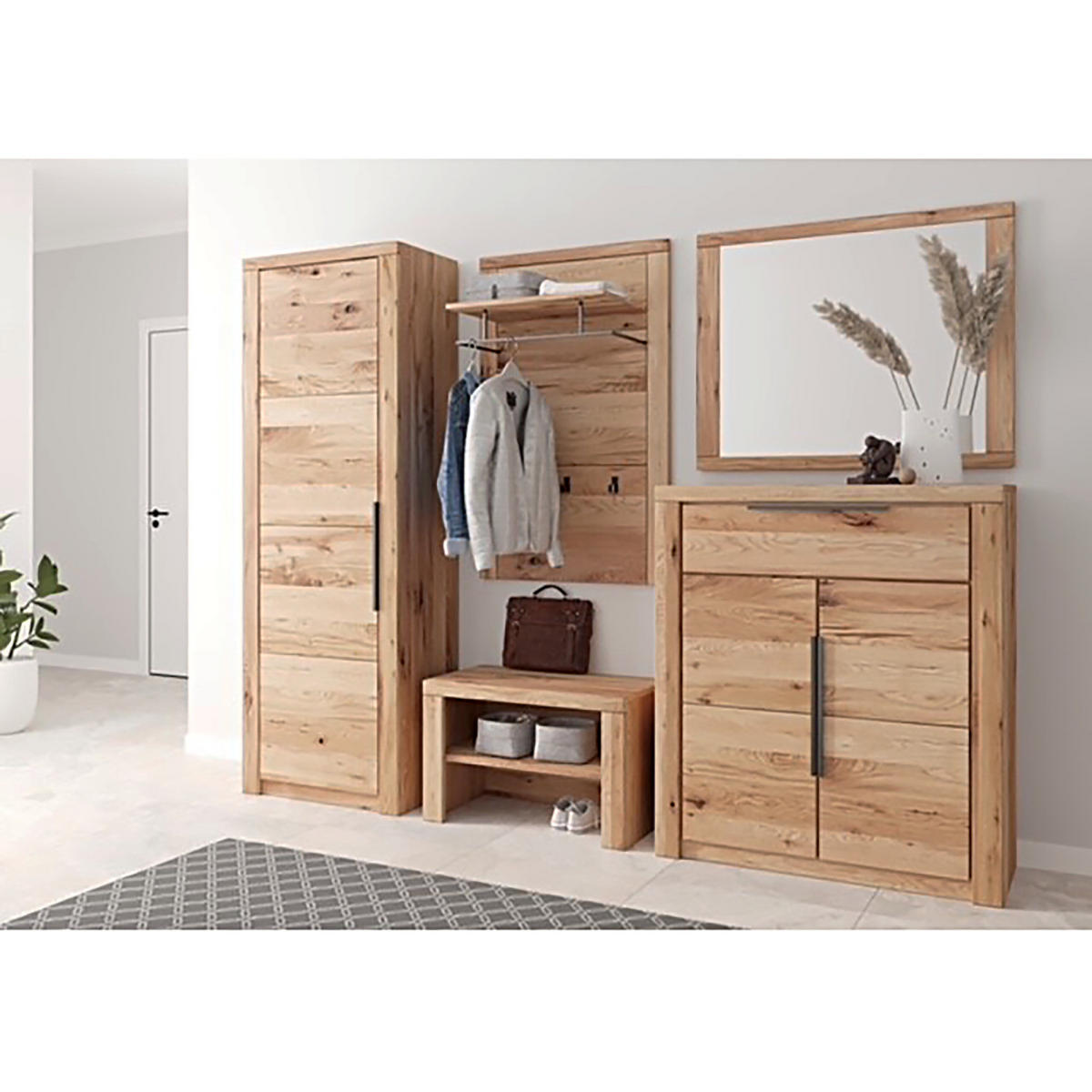 GARDEROBENSCHRANK - Eiche teilmassiv - Eiche / Eiche Dekor - Schwarz/Braun, Holz/Holzwerkstoff (60/199/40cm) - home24