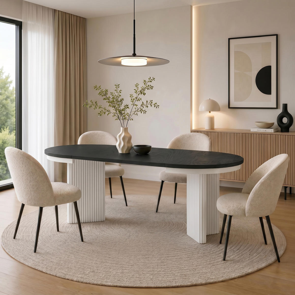 JÍDELNÍ STŮL Prestige, kulatý designový stůl, rozkládací Ø 100–180 cm, černá + bílá - bílá/černá, kov (100/100/77cm) - Beautysofa
