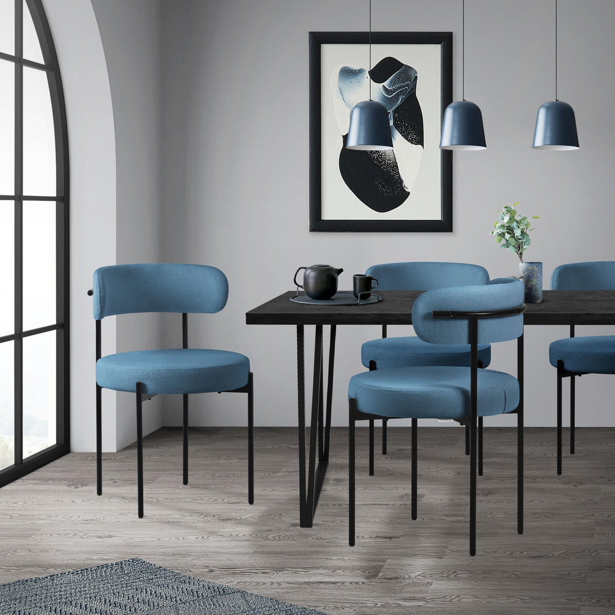 ESSZIMMERSTUHL 6er Set Teddystoff blau - Blau, Metall (53/78/50cm) - ML-DESIGN