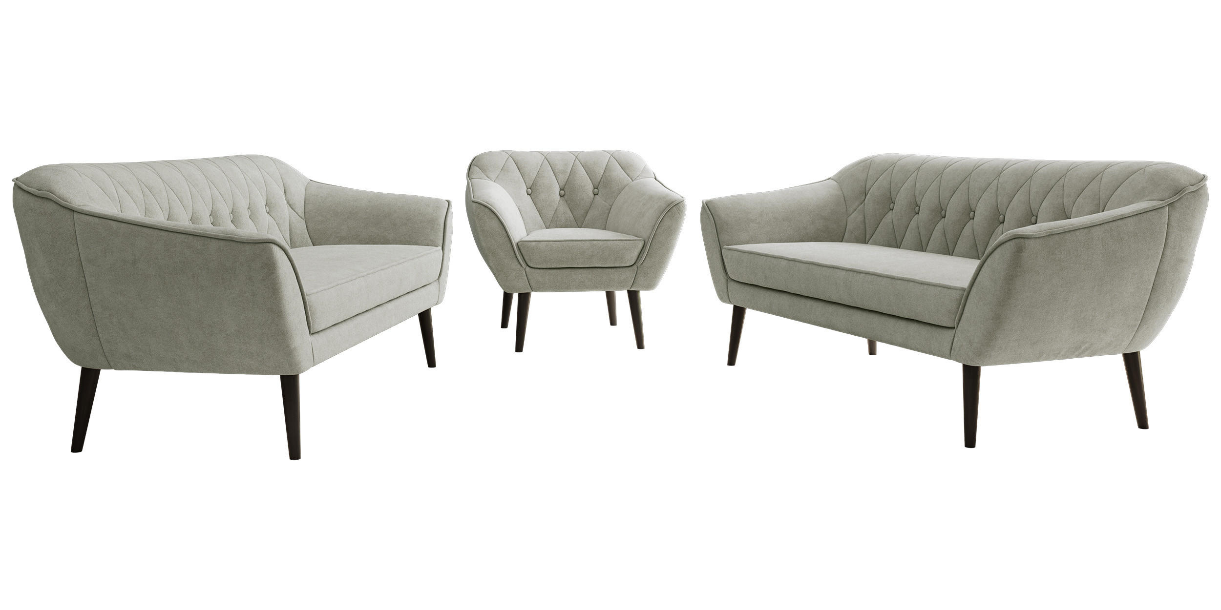 SEDACIA ZOSTAVA 3+3+1 PIRS - Svetlosivá Štruktúrovaná látka - Čierne nohy - čierna/svetlosivá, kompozitné drevo/textil (180/75/74cm) - MKS