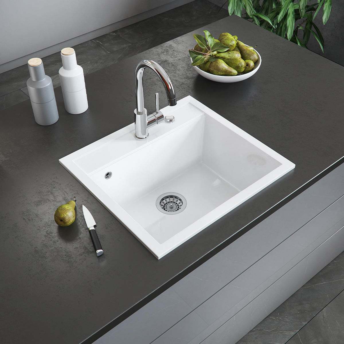 SPÜLBECKEN Valencia Weiß 56.5 x 51 cm - Weiß, Keramik (56.5/20/51cm) - Bergstroem