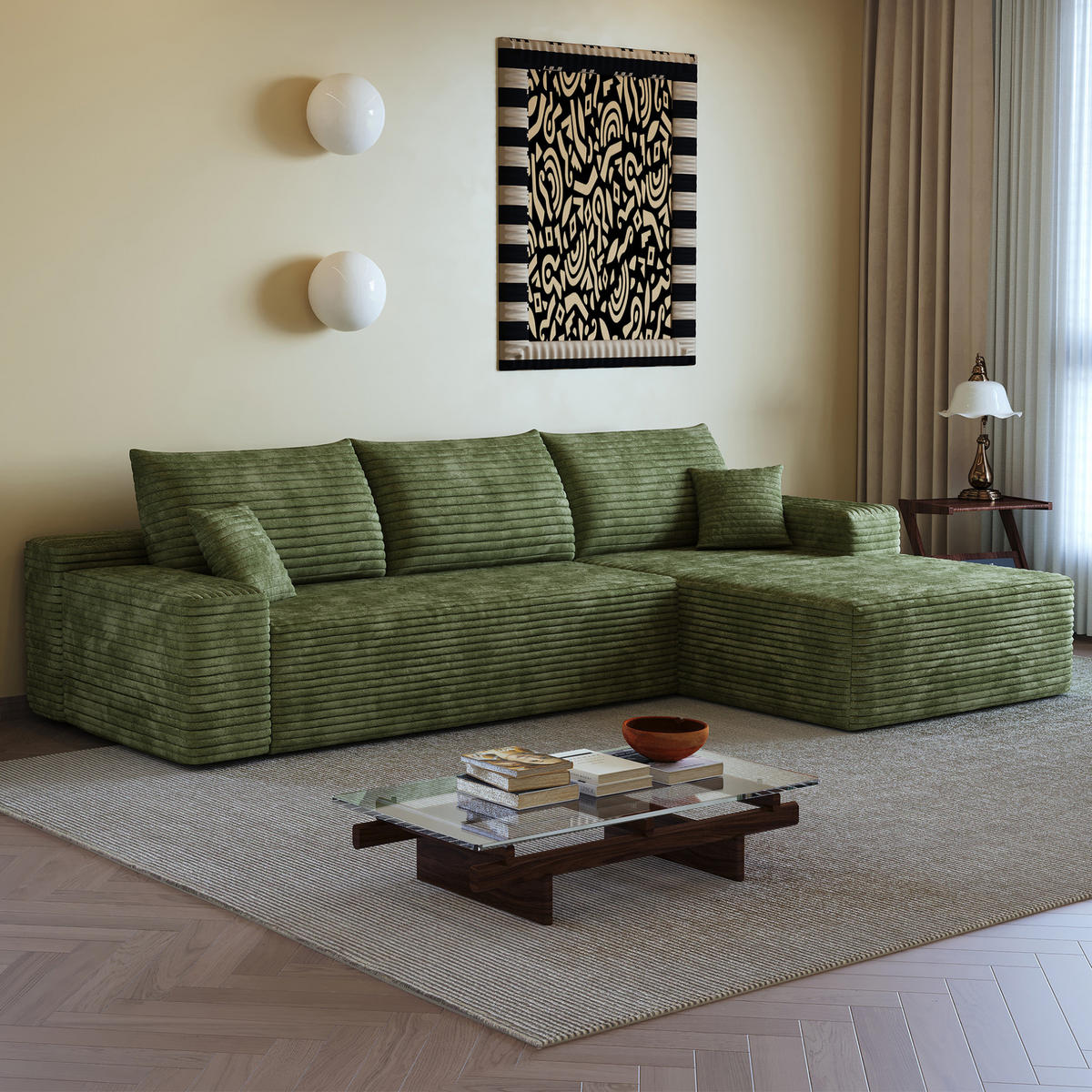 ECKSOFA 270/175/83 cm in Grün aus Cord mit hoher Sitzbequemlichkeit - Grün, Textil (175/270cm) - Flora Grace