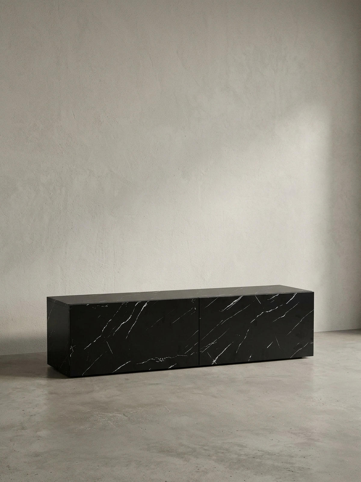 TV-LOWBOARD hängend, Marmor-Optik, Klapptüren, modern, Schwarz 120x30x30 cm - Schwarz, Metall (120/30/30cm) - KADIMA DESIGN