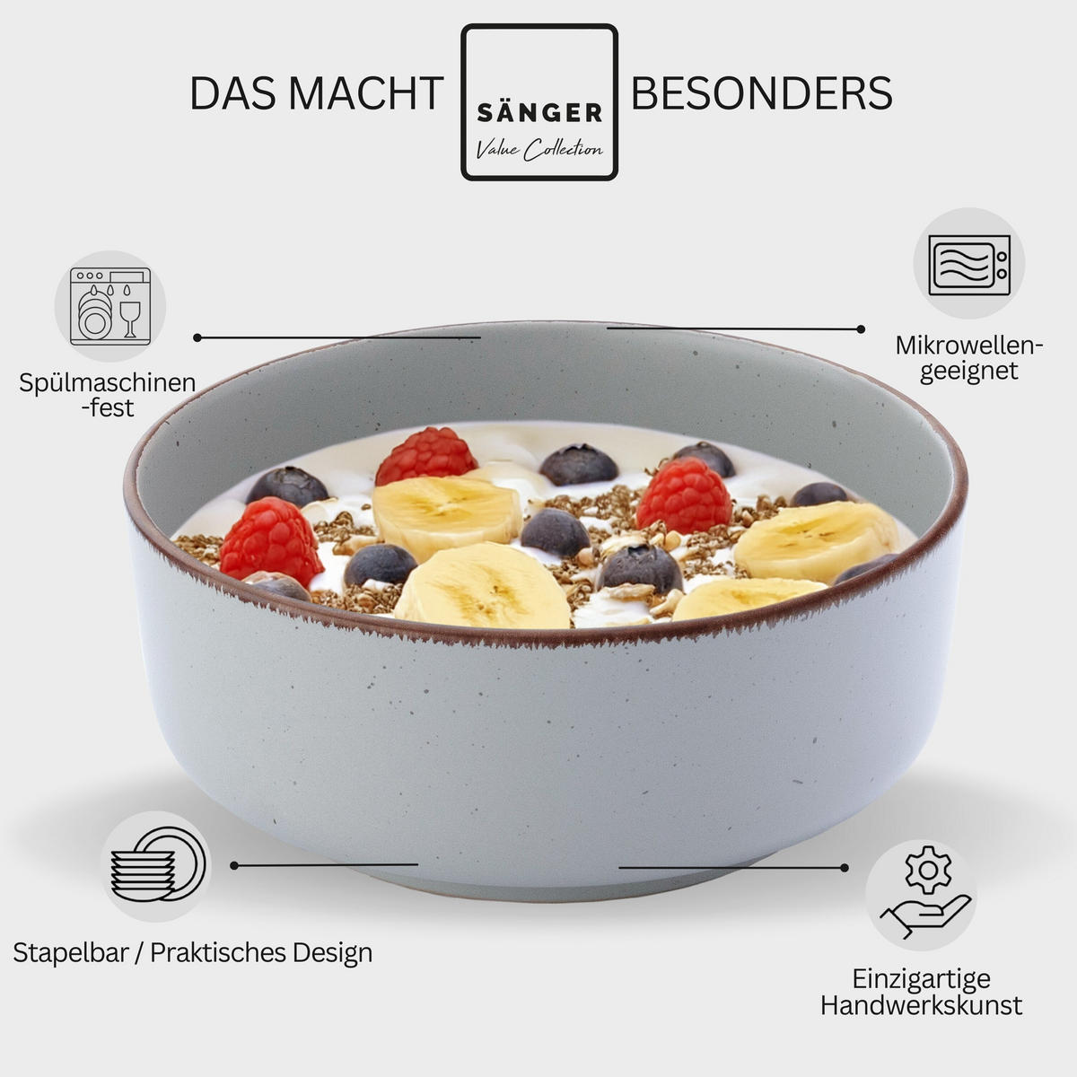 SCHALEN BOMBAY STONE - 4 teilig aus Steingut - Hellgrau, Stein (16.5/16.5/6.5cm) - Sänger