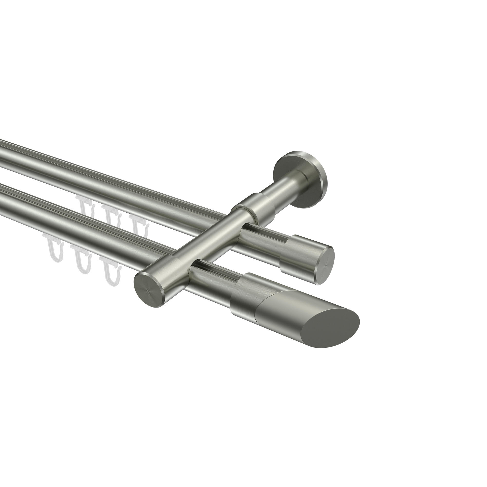 INNENLAUF-GARDINENSTANGEN-SET Prestige Verano 540 cm (geteilt in 3 x 180 cm), 2-läufig, 20 mm Ø Edelstahl-Optik - Edelstahlfarben/Silberfarben, Metall (540cm) - INTERDECO