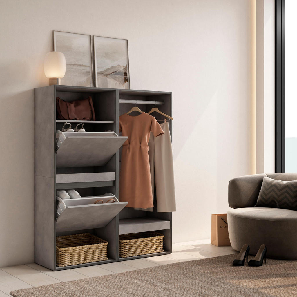 Thumbnail - Skraut Home Schuhkipper, Grau, Holzwerkstoff, Rechteckig, 120x145x35 cm, Garderobe, Schuhaufbewahrung, Schuhkipper