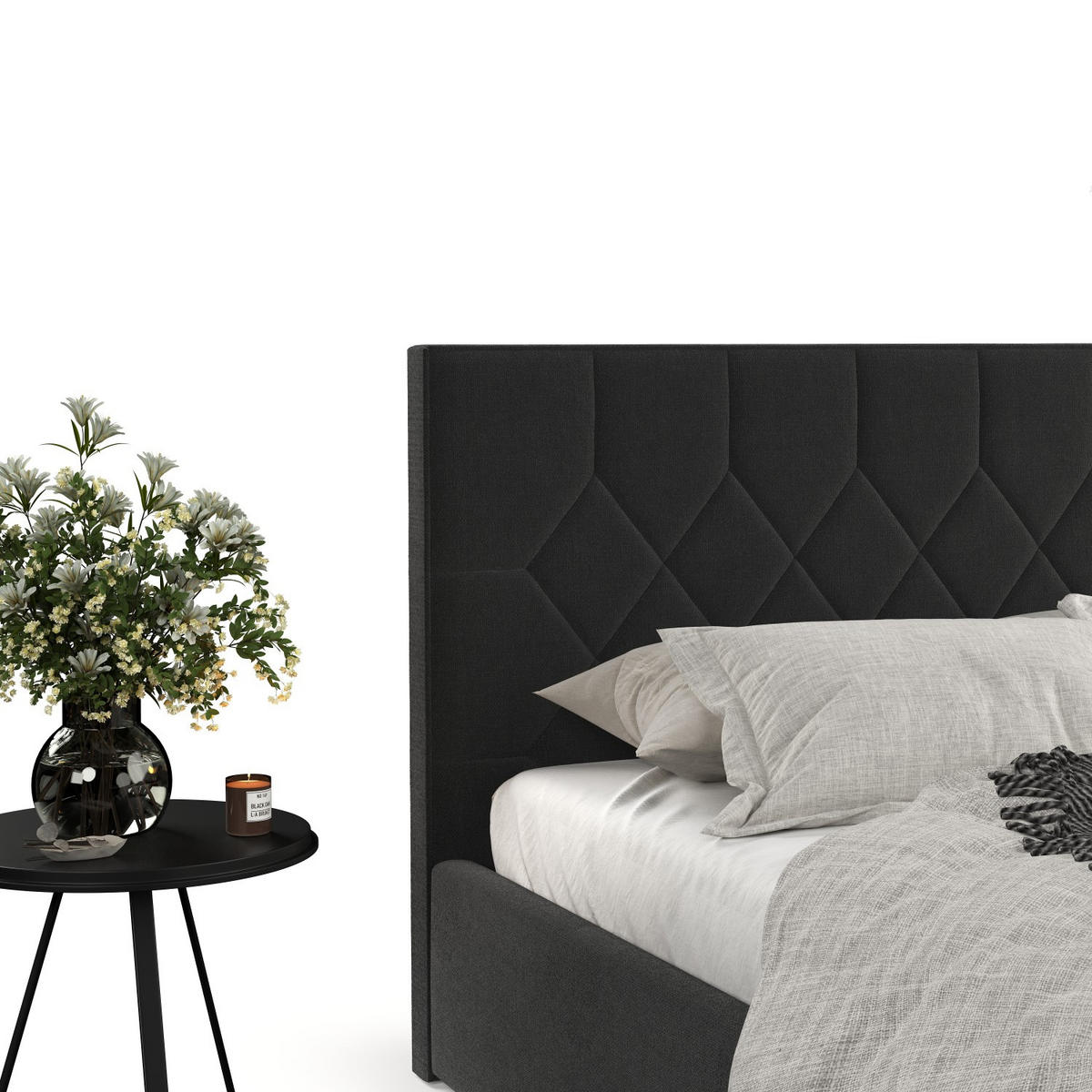 POLSTERBETT Brisa 180/200 cm Schwarz im Asti Stoff - Schwarz/Naturfarben, Holz/Holzwerkstoff (180/200cm) - AltaBeds