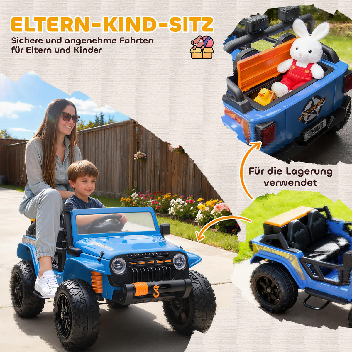 KINDER Elektroauto 12V Kinderauto Elektrisch mit Fernbedienung 2 Motor Hupe LED - Blau, Metall (123.5/70.3/71.3cm) - AIYAPLAY