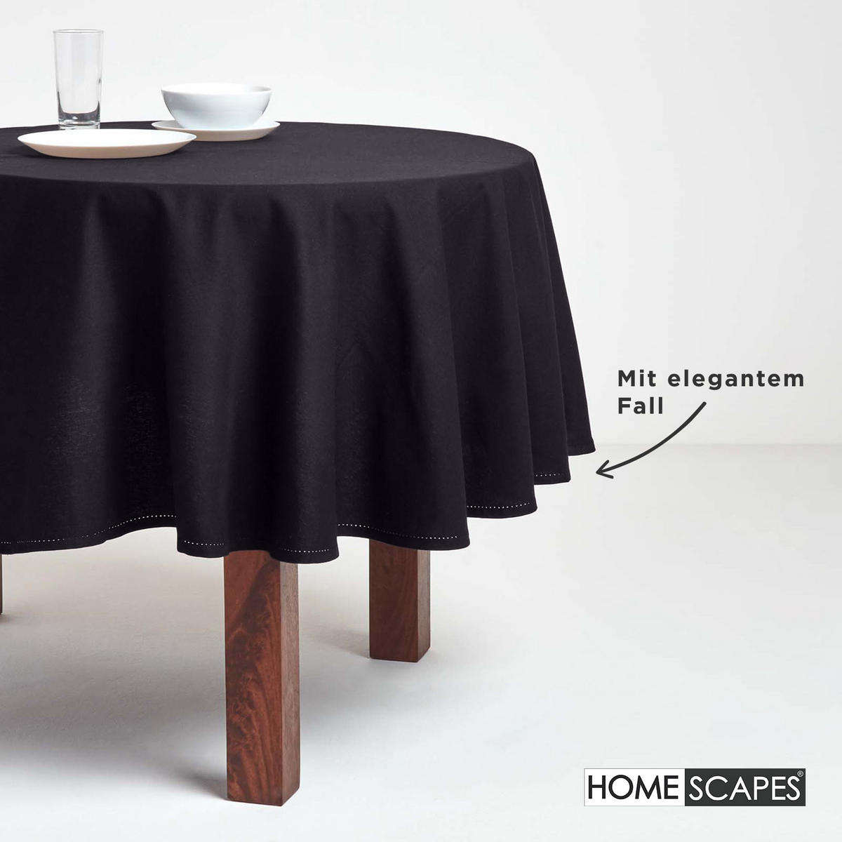 TISCHDECKE schwarz rund 178 cm, 100% Baumwolle - Schwarz, Textil (178/178cm) - Homescapes