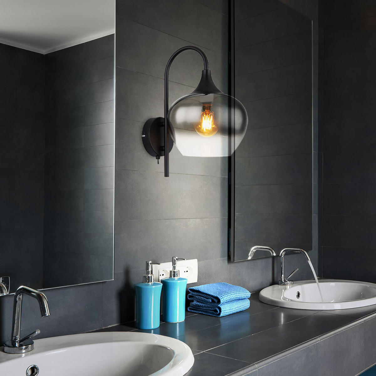 WANDLEUCHTE MAXY Schwarz Matt Rauchglas - Schwarz, Glas (18/32/25cm) - Globo Lighting