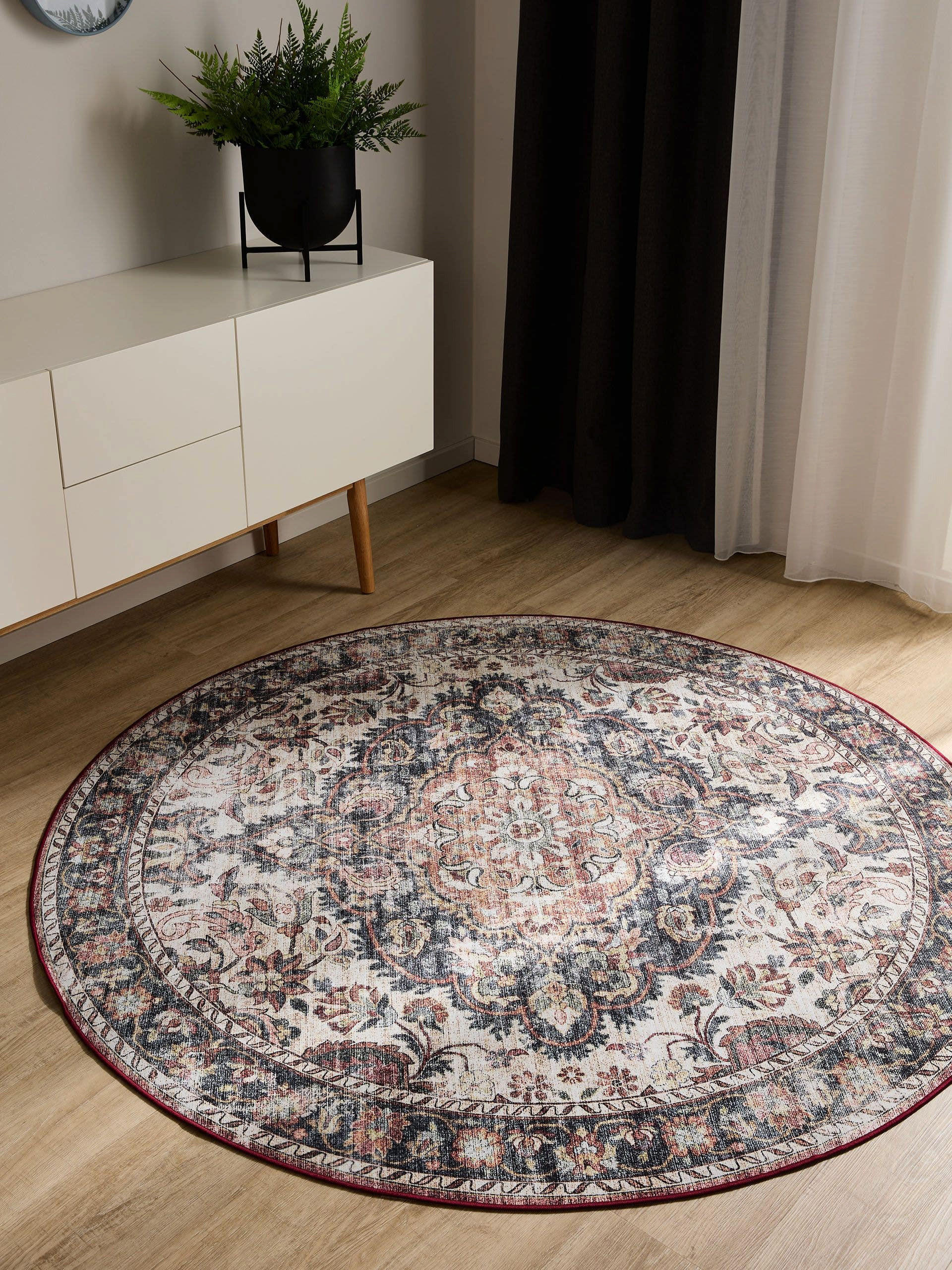 VINTAGE-TEPPICH George waschbar ø 160 cm rund - Rot/Multicolor, Kunststoff (160/160cm) - benuta