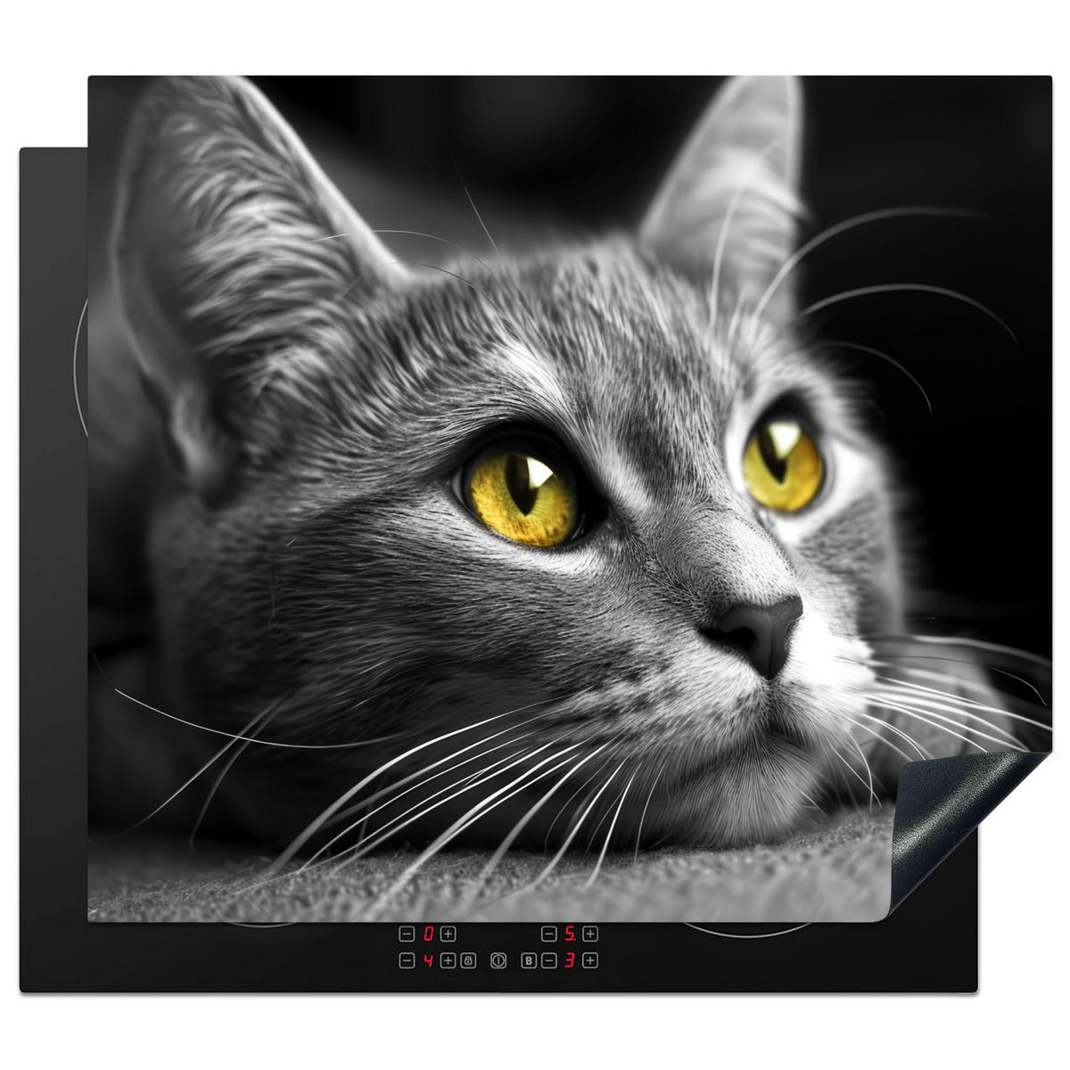 HERDABDECKPLATTE Katze - Grau - Tiere - Katze 57x51 cm - Grau, Kunststoff (57.6/0.2/51.6cm) - MuchoWow