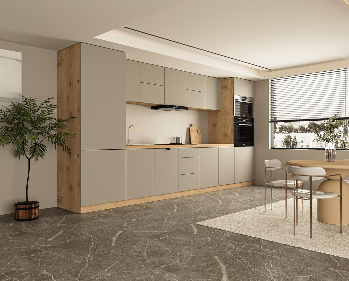 KÜCHENZEILE 420 cm - Langen KL12-M420 - in Beige / Matt - Beige, Holz (420/212/58cm)