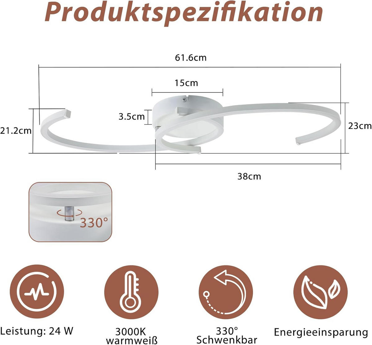 LED-DECKENLEUCHTE Zornhainbach 61.6/7.0/23.0 cm - Weiß, Metall (23/61.6/7cm) - ZMH