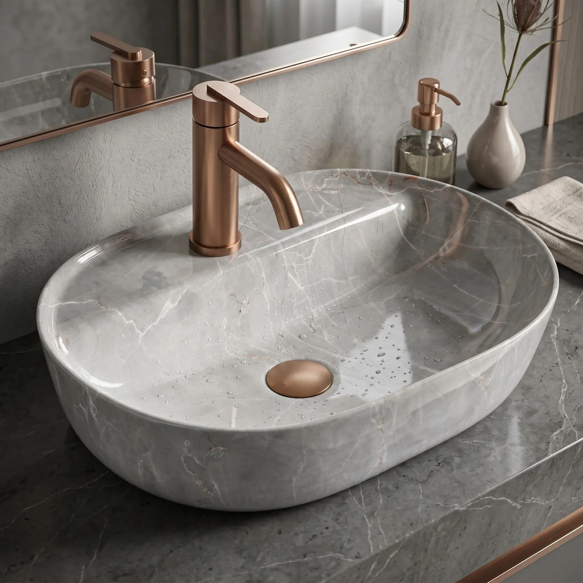 AUFSATZWASCHBECKEN Rea Aura 51 Kashmir - Grau, Keramik (38.5/13.5/50.5cm) - REA