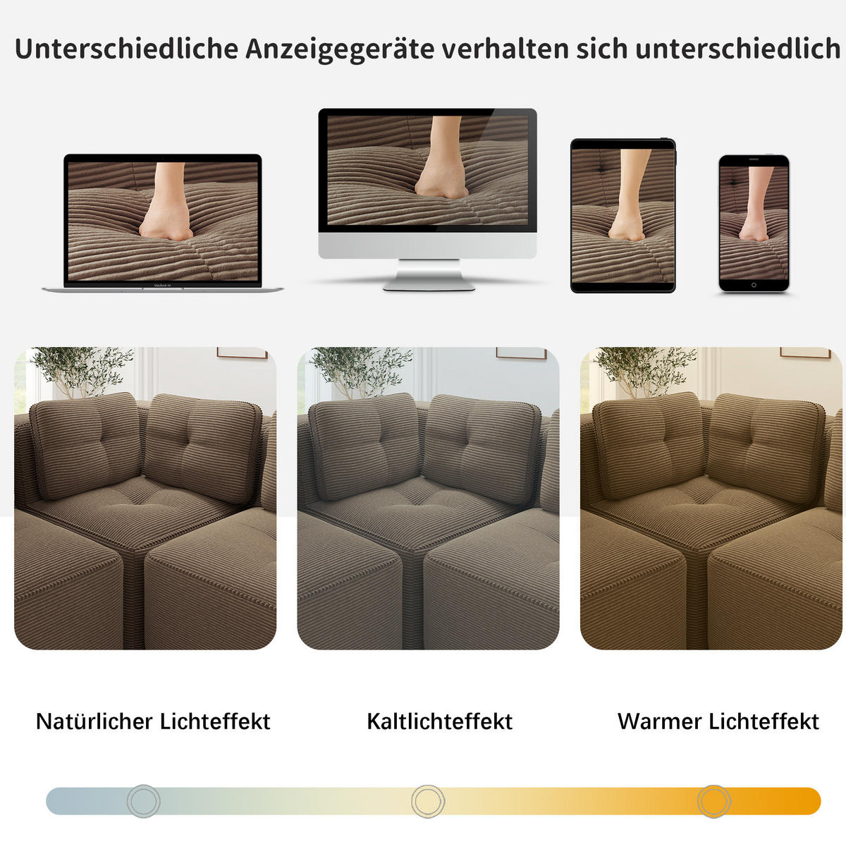 ECKSOFA 295/295/69 cm braun aus Cord mit rutschfestem Stand - Braun, Textil (295/295cm) - OKWISH
