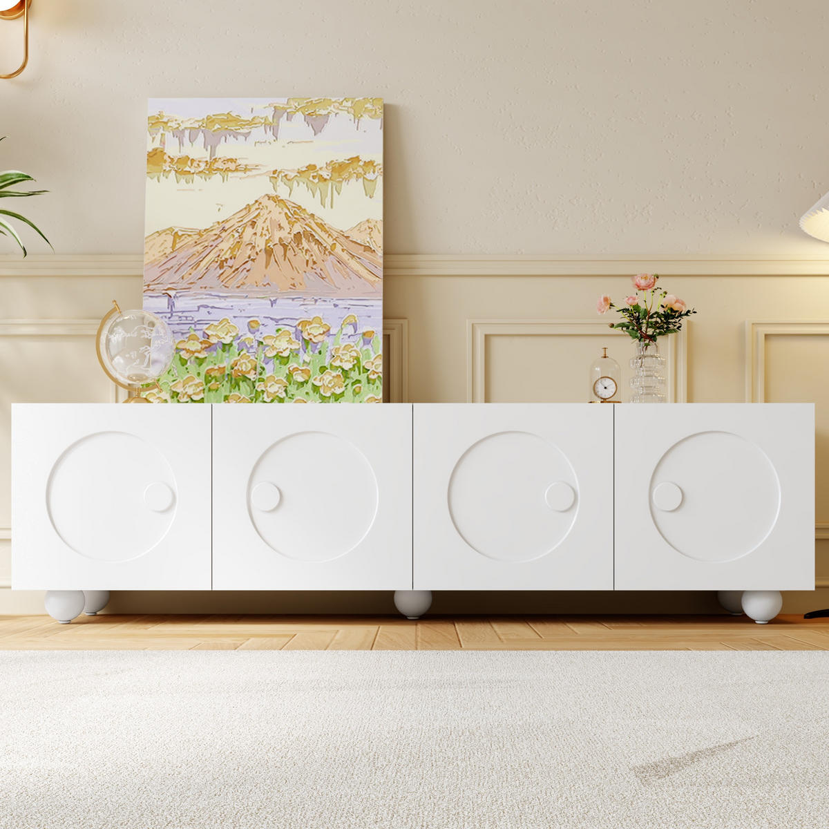 TV-SCHRANK Weiß 180,5/38/50 cm Doppeltüren Offene Fächer 3D-Türpaneele - Weiß, Karton (38/50/180.5cm) - PANGIVO