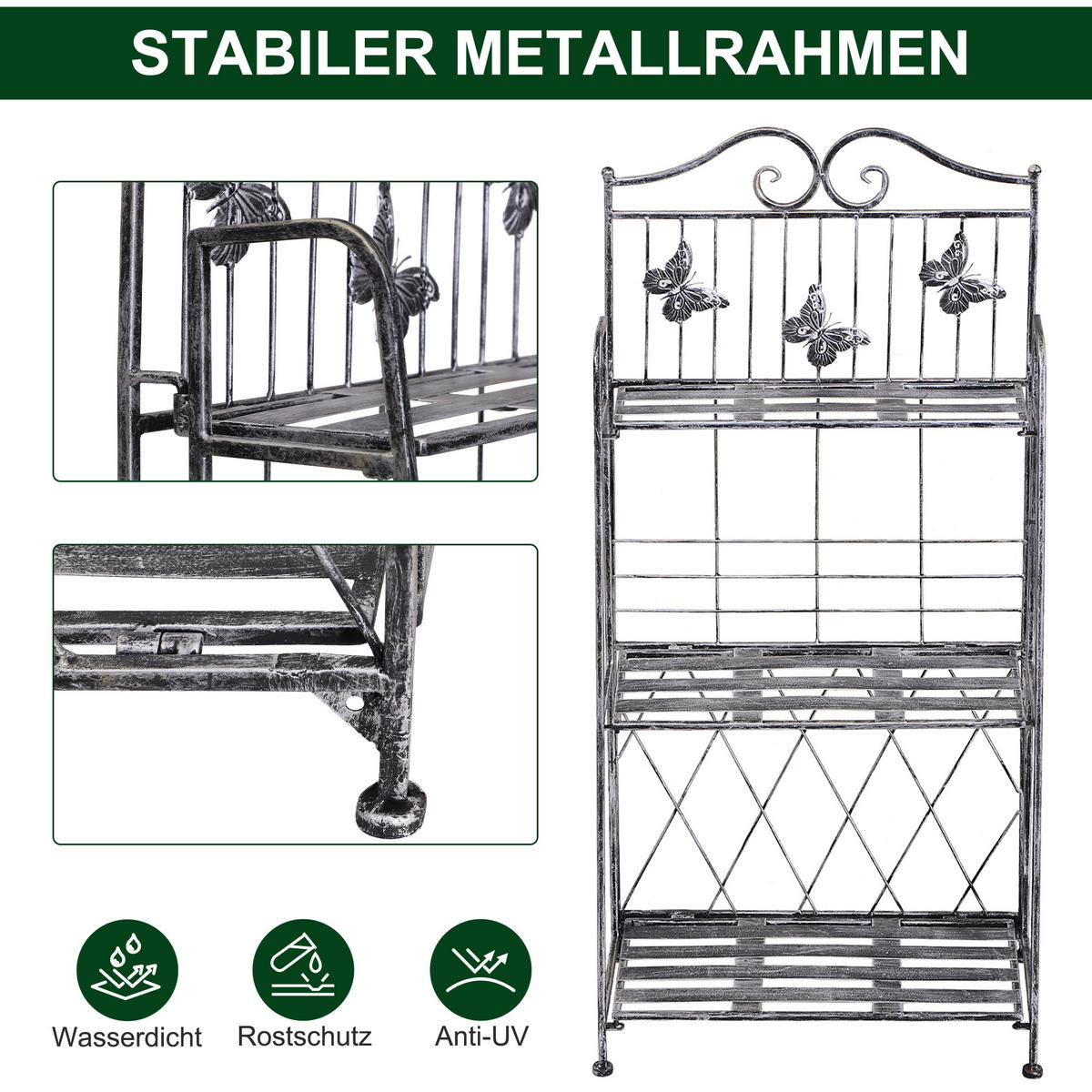 PFLANZREGAL, Metall, Grau - Grau, Metall (25/96/44cm) - Outsunny