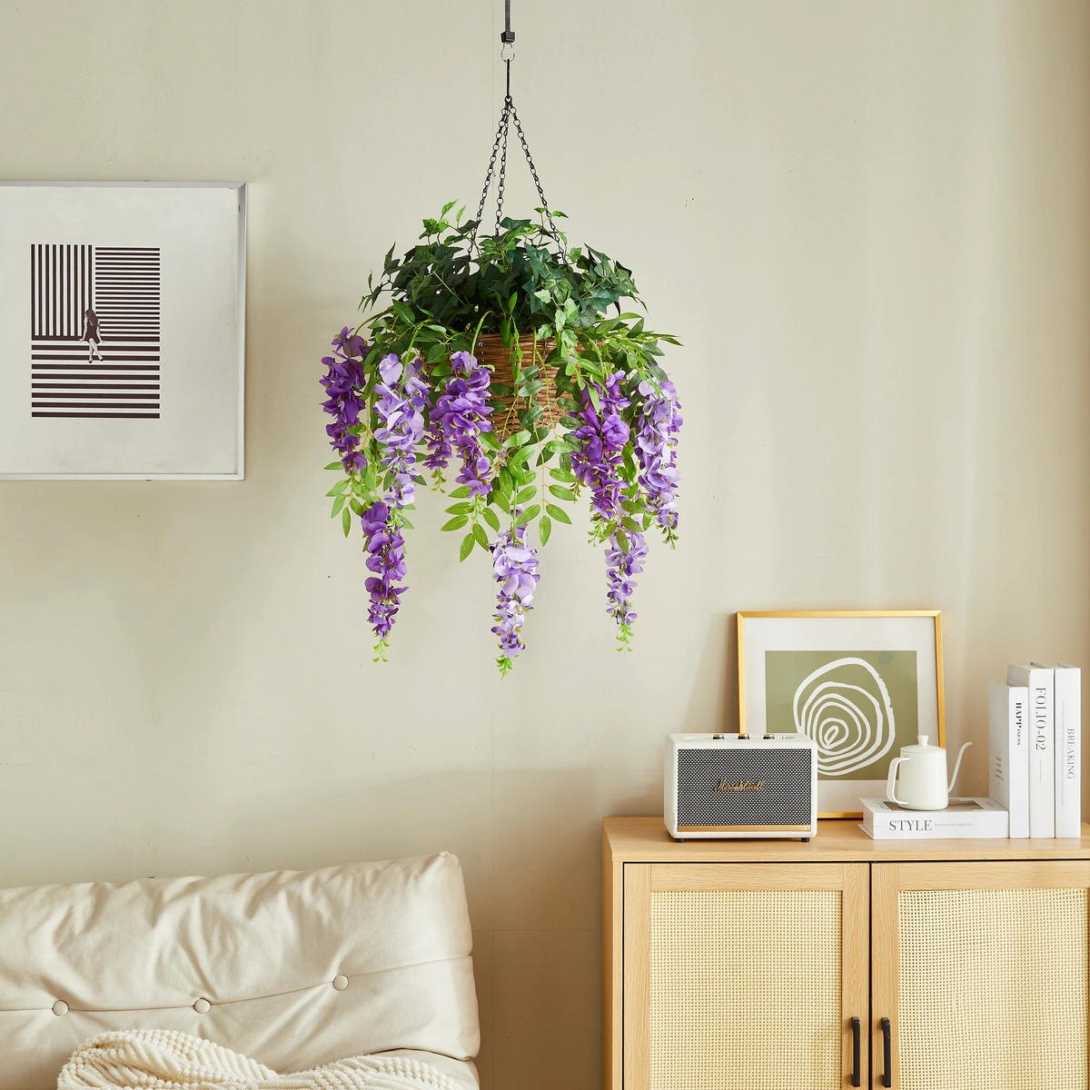 KUNSTPFLANZE Künstlicher Hänge-Blauregen – Cybele 95 cm - Grün, Kunststoff (95cm) - aplanta