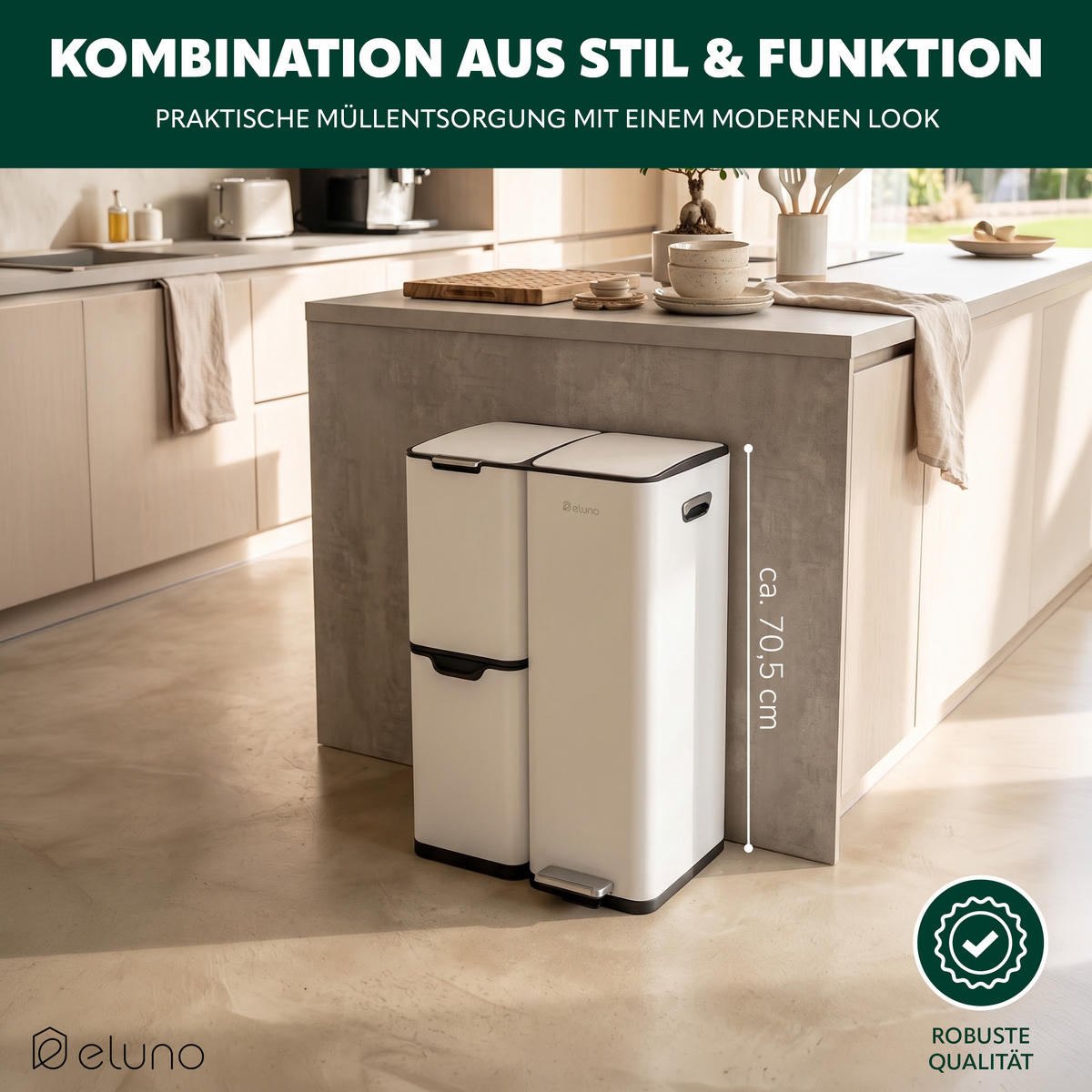 ABFALLEIMER, 54 Liter, aus Metall, weiß - Weiß, Metall (46/70.5/38.5cm) - eluno