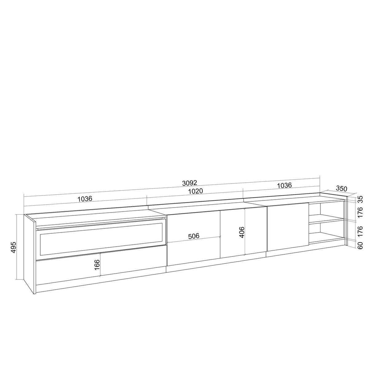 TV-SCHRANK, Lowboard, Eiche Schwarz, Elektrokamin, 310/37/50cm - Eichefarben, Holzwerkstoff (310/50/37cm) - Skraut Home