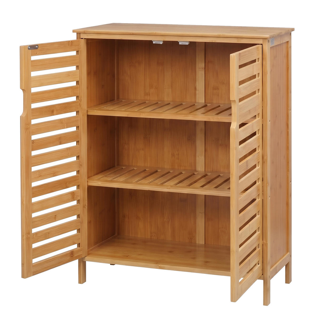 BADRUMSSKÅP Bambu sidoskåp med 2 jalusidörrar & hyllor - Naturfärgad, Naturmaterial (68/86/32cm) - Urban Meuble