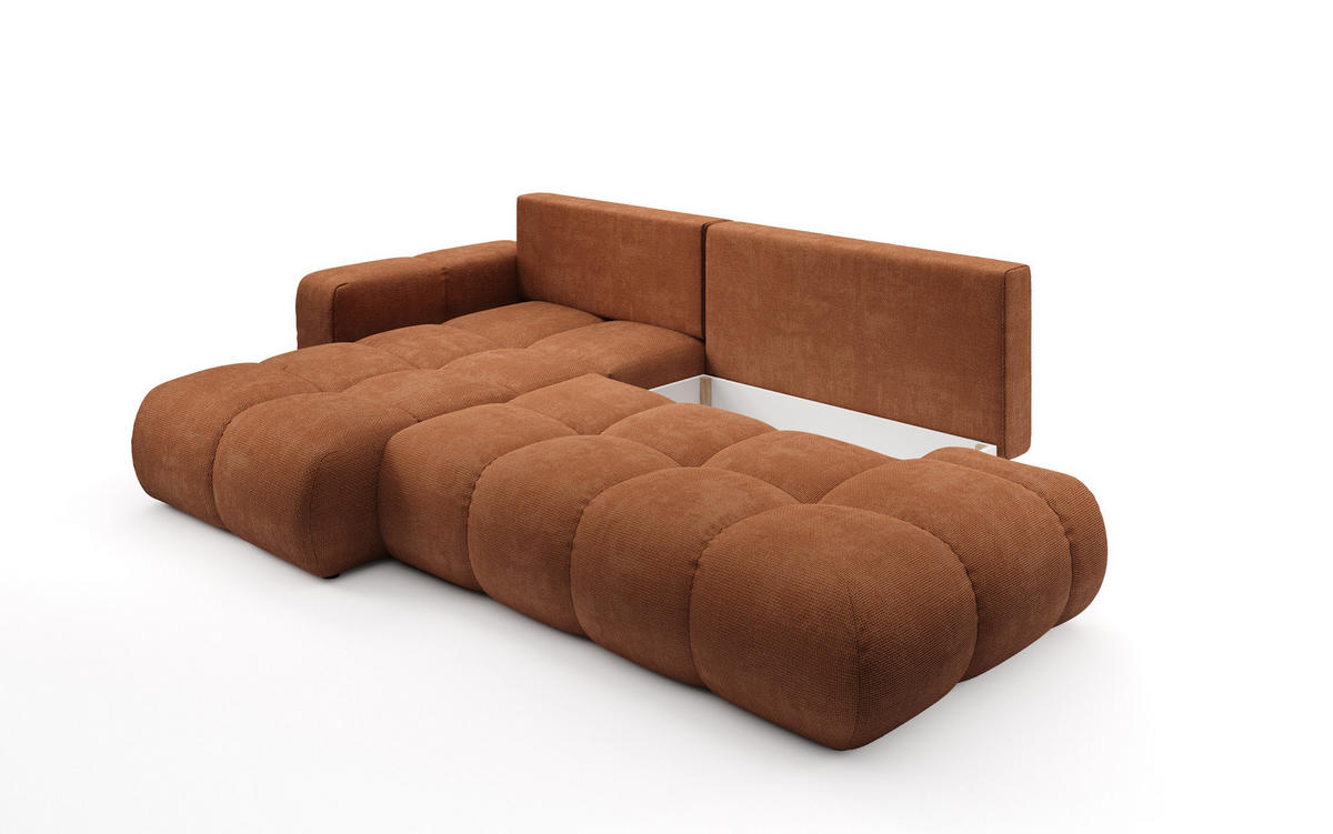 ECKSOFA DUCA L-S Orange Chenille mit Schlaffunktion - Orange, Holz (266.5/266.5cm) - MASSENO