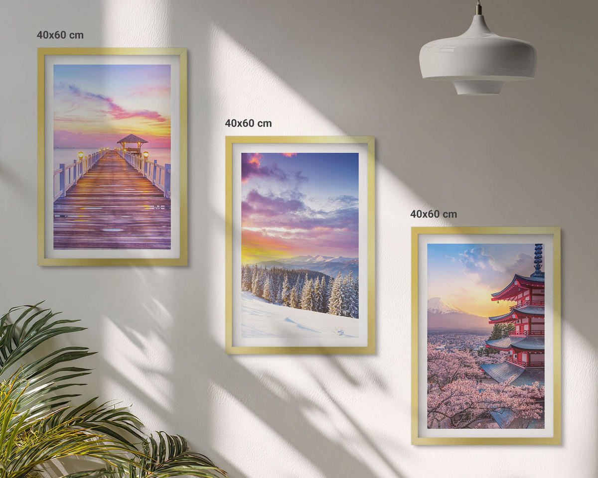 BILDER SET 3er Set - 40x60 cm Goldrahmen - Romantische Himmelslandschaften - Goldfarben, Kunststoff (40/60cm) - TULUP