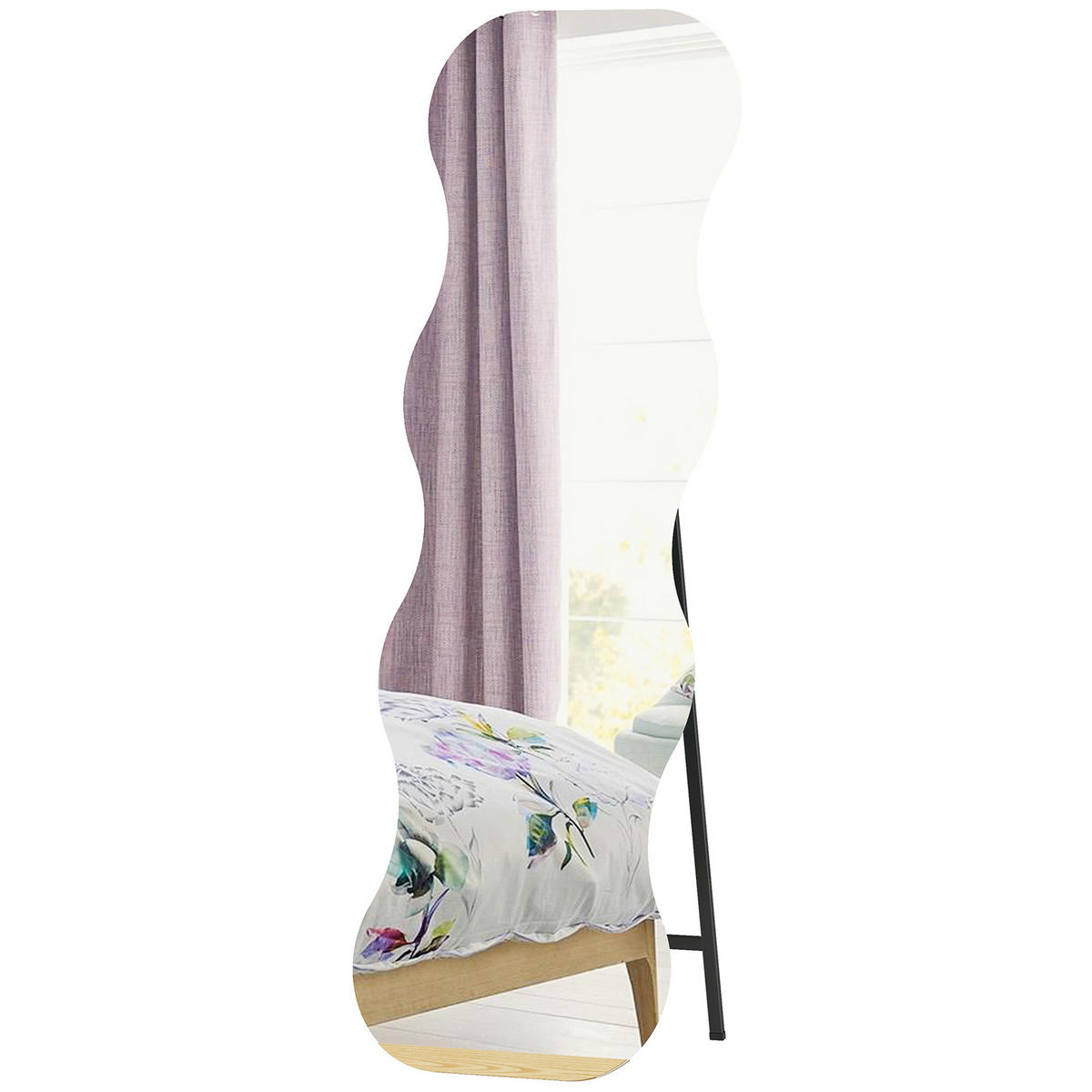 STANDSPIEGEL DE-09741 ohne Rahmen, Wellenform, Holzbasis Schwarz - Schwarz, Glas (50/160/2.7cm) - ComfortXL
