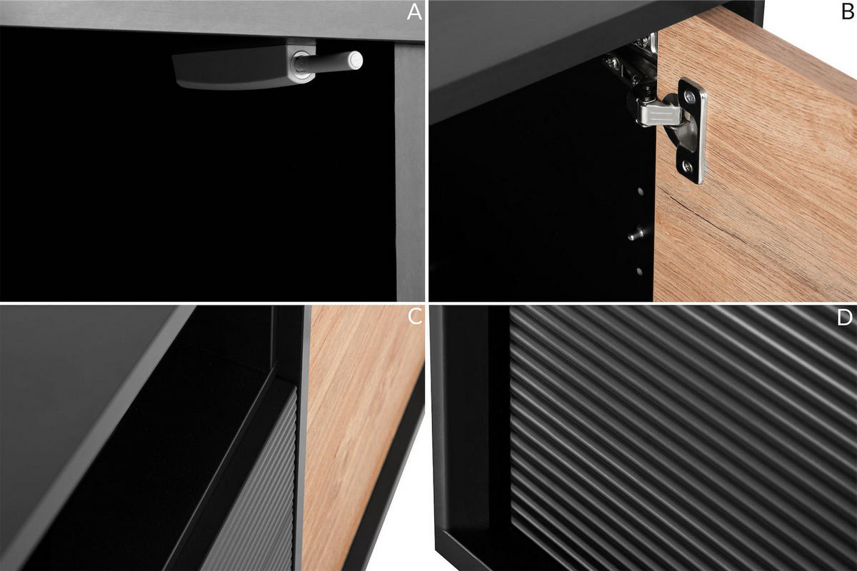 KOMMODE LOFTY Außenseiteneinlage, schwarz / Eiche natur - Eichefarben/Schwarz, Holzwerkstoff (151/84/41cm) - KONSIMO®